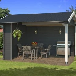 Billig 👍 Unterstand KIRIAN - carbongrau - Fichte massiv - 380x300 cm 💯