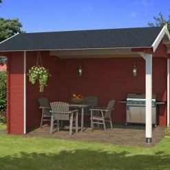 Am billigsten ✔️ Unterstand KIRIAN - schwedenrot - Fichte massiv - 380x300 cm 🤩