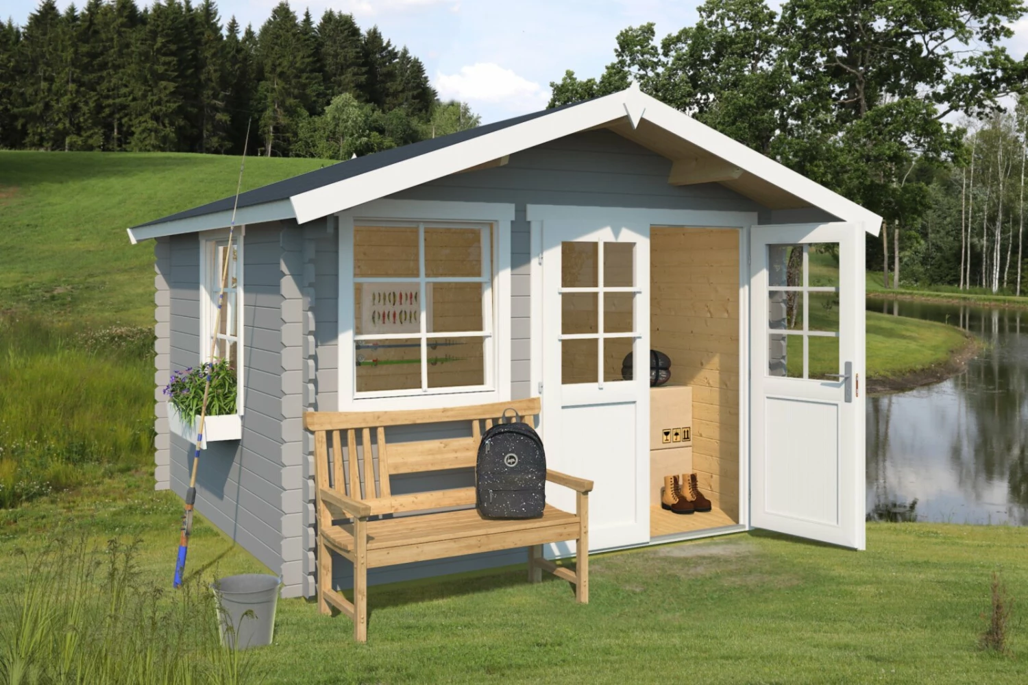 Rabatt 🎁 Gartenhaus LOLA 1 - lichtgrau - Fichte massiv - 300x300 cm 🛒 3 Rabatt 🎁 Gartenhaus LOLA 1 - lichtgrau - Fichte massiv - 300x300 cm 🛒