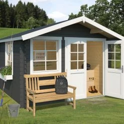 Angebote 🔥 Gartenhaus LOLA 1 - carbongrau - Fichte massiv - 300x300 cm 🔔