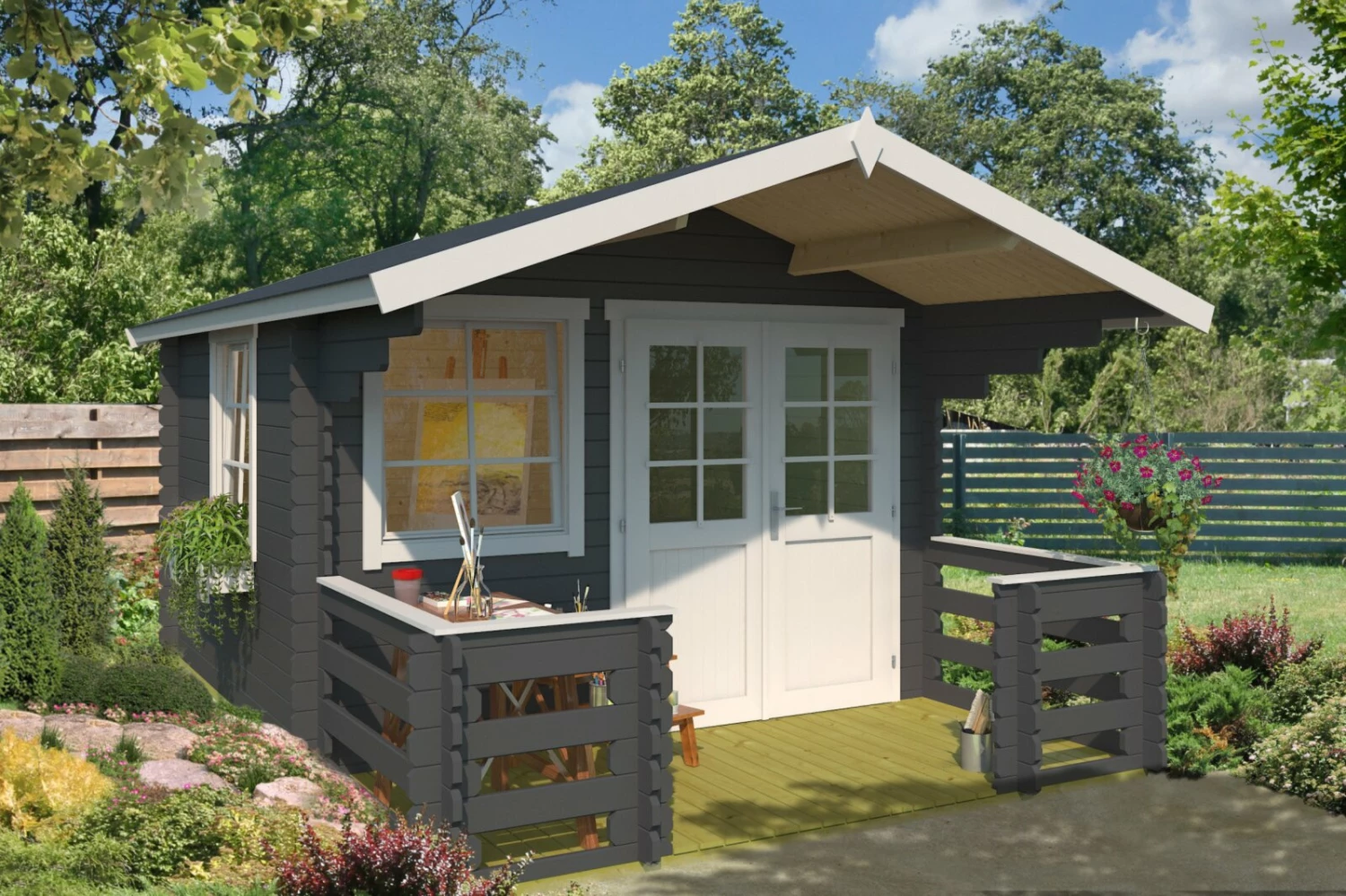 Am billigsten 🌟 Gartenhaus LOLA 2 - carbongrau - mit Terrasse und Geländer - 300x300 cm 🌟 3 Am billigsten 🌟 Gartenhaus LOLA 2 - carbongrau - mit Terrasse und Geländer - 300x300 cm 🌟