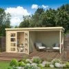 Rabatt ❤️ Gartenhaus LONG BEACH - Fichte massiv - natur - mit Anbau - 472x230 cm 🤩 -Angebote Garten Store 9005111200 1600Wx1600H