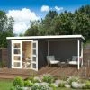 Coupon 🧨 Gartenhaus LONG BEACH - carbongrau - Fichte massiv - mit Anbau - 472x230 cm 💯