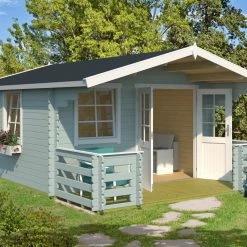 Bestpreis 🌟 Gartenhaus LUNA 2 - gletschergrün - mit Terrasse und Geländer - 360x360 cm 🎁