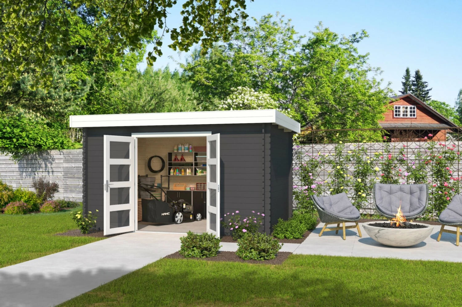 Auslauf 🔥 Gartenhaus NASHVILLE - carbongrau - Fichte massiv - 380x275 cm 🧨 3 Auslauf 🔥 Gartenhaus NASHVILLE - carbongrau - Fichte massiv - 380x275 cm 🧨