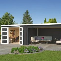 Neu 🌟 Gartenhaus NEW ORLEANS - carbongrau - Fichte massiv - 330x710 cm 👏