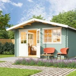 Coupon 🥰 Gartenhaus NORDERNEY 3 - gletschergrün - Fichte massiv - 390x390 cm 🧨