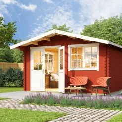 Auslauf 🎉 Gartenhaus NORDERNEY 3 - schwedenrot - Fichte masiv - 390x390 cm 🤩