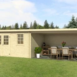 Bestes Angebot 😀 Gartenhaus RENO - naturbelassen - Fichte massiv - 760x275 cm 😉