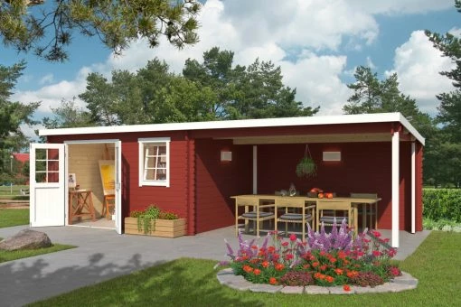 Top 10 🔔 Gartenhaus RENO - schwedenrot - Fichte massiv - 760x275 cm 🥰 -Angebote Garten Store 9005115600 1600Wx1600H