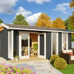 Neu ⭐ Gartenhaus RIVERSIDE - carbongrau - Fichte massiv - 480x300 cm 🧨