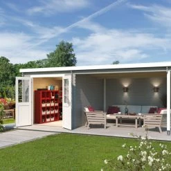 Schlussverkauf ❤️ Gartenhaus SAINT PAUL - lichtgrau - Fichte massiv - 275x570 cm 🔥