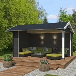 Angebote 👏 Unterstand SAN DIEGO - carbongrau - Fichte massiv - 425x300 cm ⌛