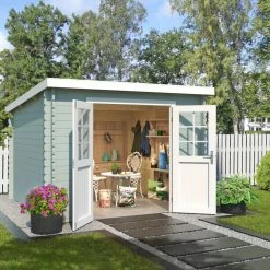 Bester Verkauf 🔔 Gartenhaus SAN JOSE 275 - gletschergrün - Fichte massiv - 275x275 cm 🧨