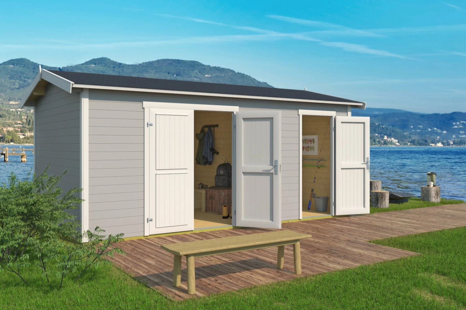 Billig 🔔 Gartenhaus TUVALU XL - lichtgrau - Fichte massiv - 500x300 cm ❤️ 3 Billig 🔔 Gartenhaus TUVALU XL - lichtgrau - Fichte massiv - 500x300 cm ❤️