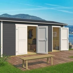 Bestes Angebot 🌟 Gartenhaus TUVALU XL - carbongrau - Fichte massiv - 500x300 cm ❤️