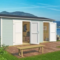 Bestpreis 🔔 Gartenhaus TUVALU XL - gletschergrün - Fichte massiv - 500x300 cm ✨