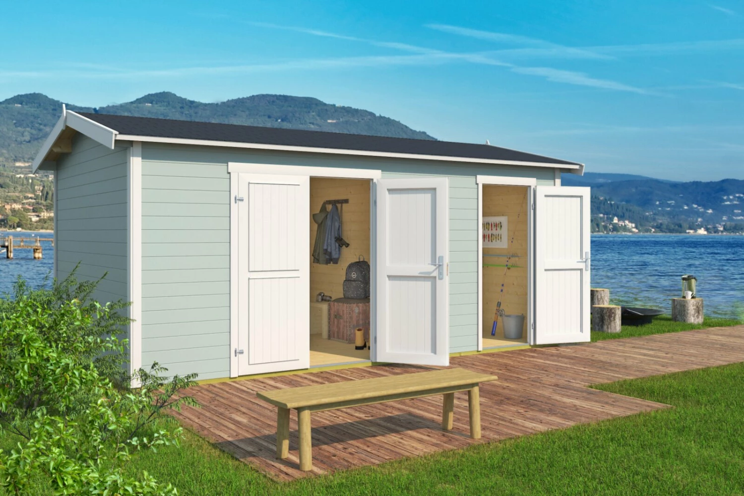 Bestpreis 🔔 Gartenhaus TUVALU XL - gletschergrün - Fichte massiv - 500x300 cm ✨ 3 Bestpreis 🔔 Gartenhaus TUVALU XL - gletschergrün - Fichte massiv - 500x300 cm ✨