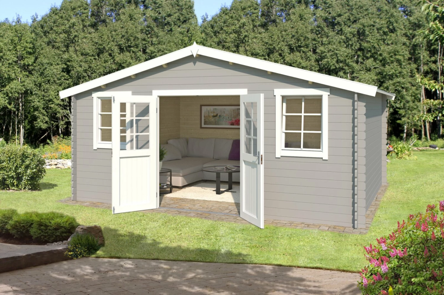 Bester Verkauf 💯 Gartenhaus UDO 300 - lichtgrau - Fichte massiv - 480x300 cm 🌟 3 Bester Verkauf 💯 Gartenhaus UDO 300 - lichtgrau - Fichte massiv - 480x300 cm 🌟