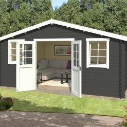 Bester Verkauf 😀 Gartenhaus UDO 300 - carbongrau - Fichte massiv - 480x300 cm 🥰