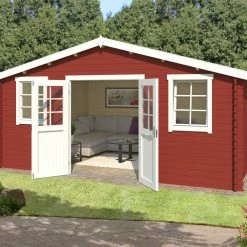 Blitzangebot 🌟 Gartenhaus UDO 380 - schwedenrot - Fichte massiv - 480x380 cm 🤩
