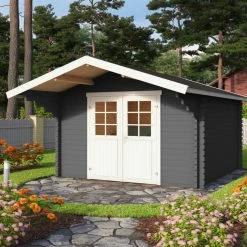 Beste Bewertungen von 🥰 Gartenhaus VILJANDI - carbongrau - Fichte massiv - 300x300 cm ⌛