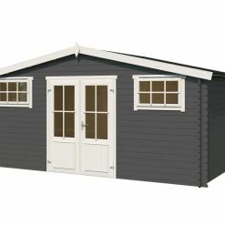 Budget 🛒 Gartenhaus WASHINGTON - carbongrau - Fichte massiv - 480x376 cm 🧨 -Angebote Garten Store 9005121800 02 1600Wx1600H