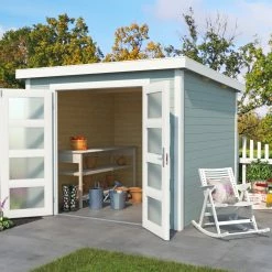 Bestes Angebot 💯 Gartenhaus ZAMBEZI III - gletschergrün - Fichte massiv - 250x200 cm 🧨