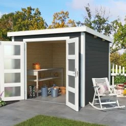 Brandneu 🎁 Gartenhaus ZAMBEZI 4 - carbongrau - Fichte massiv - 250x250 cm 🔔