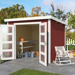 Angebote ✔️ Gartenhaus ZAMBEZI 5 - schwedenrot - Fichte massiv - 250x300 cm 🔔