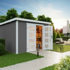 Auslauf ✨ Gartenhaus ZAMBEZI 6 - carbongrau - Fichte massiv - 300x250 cm 🤩