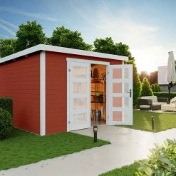 Bestes Angebot 💯 Gartenhaus ZAMBEZI 6 - schwedenrot - Fichte massiv - 300x250 cm ✔️