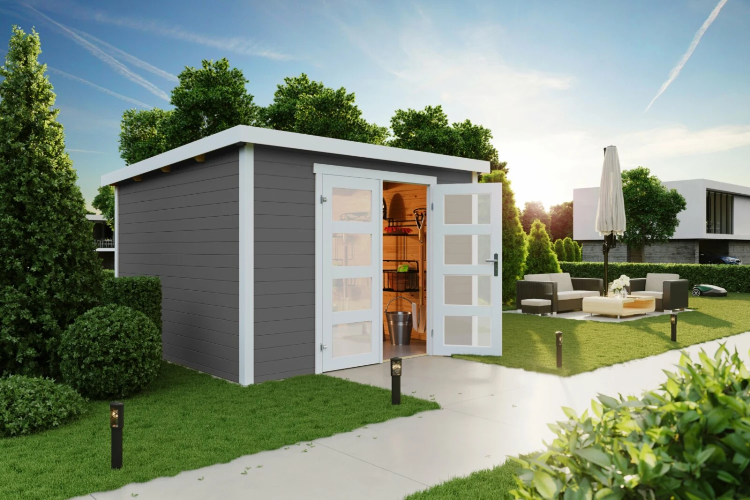 Großhandel 👍 Gartenhaus ZAMBEZI 7 - carbongrau - Fichte massiv - 300x300 cm ❤️ 3 Großhandel 👍 Gartenhaus ZAMBEZI 7 - carbongrau - Fichte massiv - 300x300 cm ❤️