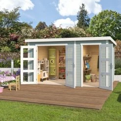 Besorgen 🧨 Gartenhaus ZAMBEZI XL - gletschergrün - Fichte massiv - 380x240 cm ❤️