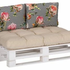 Großhandel 👍 3-teiliges Paletten-Kissen-Set - beige - Rosen auf Streifen 🧨