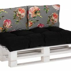 Brandneu 🛒 3-teiliges Paletten-Kissen-Set - anthrazit - Rosen auf Streifen ⌛