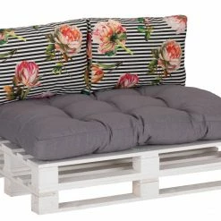 Bester Verkauf ⌛ 3-teiliges Paletten-Kissen-Set - grau - Rosen auf Streifen 😍