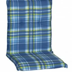 Bestpreis 😉 Niedriglehner-Auflage - blau-grün - Karo -101x50 cm ✔️