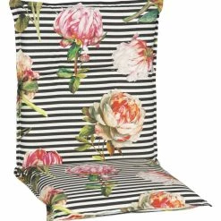 Auslauf 🔔 Niedriglehner-Auflage - schwarz-weiß-pink - Blume - 101x50 cm 🛒