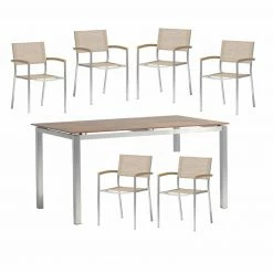 Coupon 👏 7-teilige Tischgruppe - sandfarben-silber - Edelstahl 😍