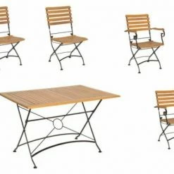 Billig 🥰 5-teilige Tischgruppe - teakfarben - Akazie massiv ✨