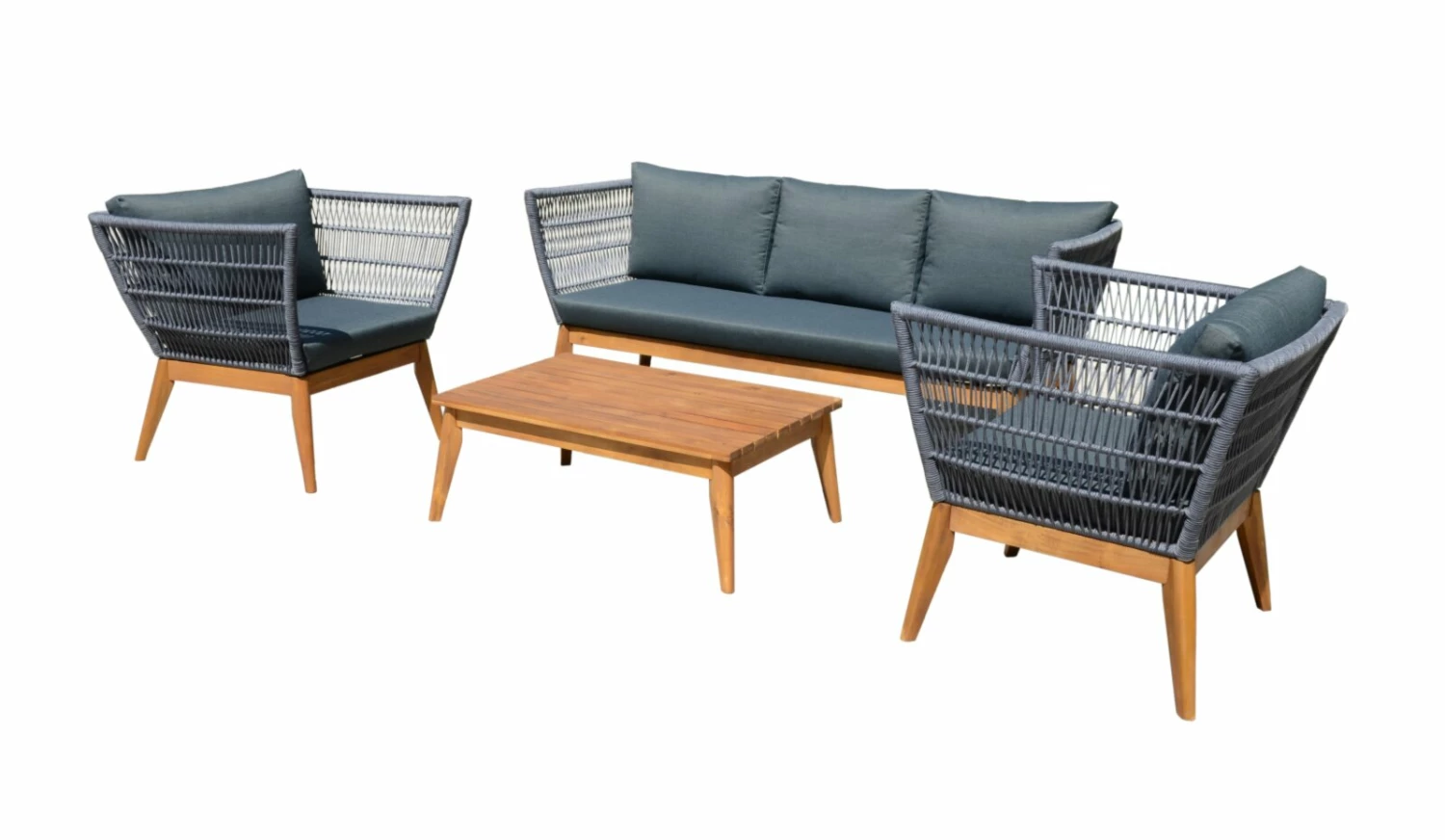 Coupon 🛒 4-teiliges Lounge-Set - grau - Akazie massiv - mit Polster ✨ 3 Coupon 🛒 4-teiliges Lounge-Set - grau - Akazie massiv - mit Polster ✨