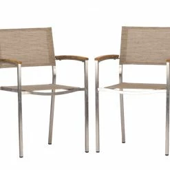 Besorgen ✨ 2-teiliges Gartenstuhl-Set - sand-silber - Edelstahl - stapelbar - 56x89 cm 🥰