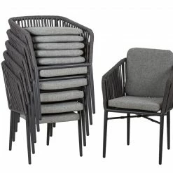 Angebote 😀 6-teiliges Gartenstuhl-Set - anthrazit-silbergrau - Aluminium 🛒