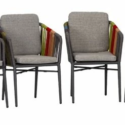 Brandneu 🤩 4-teiliges Gartenstuhl-Set - silbergrau-multicolor - Aluminium 🌟