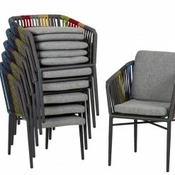 Billig ✔️ 6-teiliges Gartenstuhl-Set - silbergrau-multicolor - Aluminium 🎁