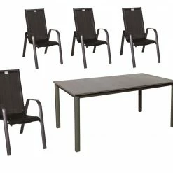 Rabatt 😀 5-teiliges Gartenmöbel-Set - schwarz-anthrazit - stapelbar - 160x90 cm 😀