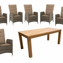 Besorgen ✨ 7-teiliges Gartenmöbel-Set - grau-taupe - Akazie massiv - 180x90 cm 😀