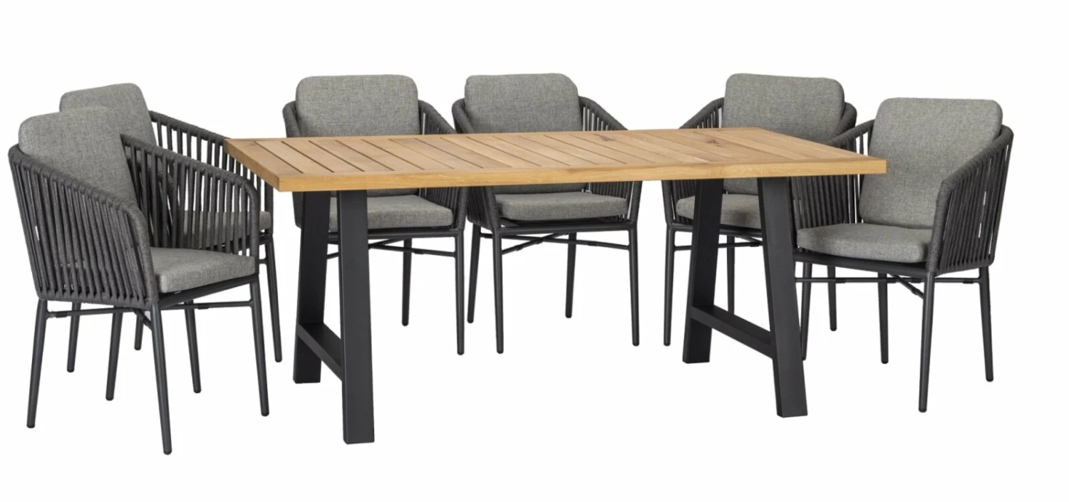 Großhandel 🥰 7-teiliges Gartenmöbel-Set - anthrazit - Eiche massiv - 180x95 cm ⭐ 3 Großhandel 🥰 7-teiliges Gartenmöbel-Set - anthrazit - Eiche massiv - 180x95 cm ⭐