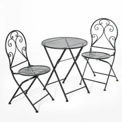 Rabatt 🎉 3-teilige Bistro-Tischgruppe - schwarz-matt - klappbar 🥰